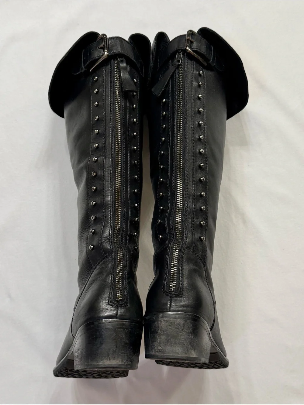 Vintage Black Leather Fold Over Boots